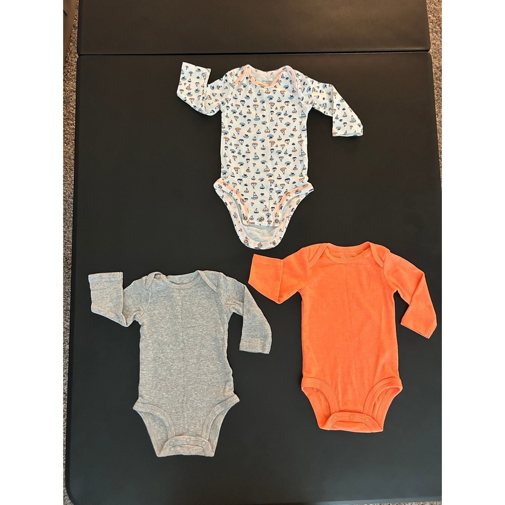 Simple Joys by Carters 3 Pack Long Sleeve Bodysuits 0-3M Orange Gray Boat 1347